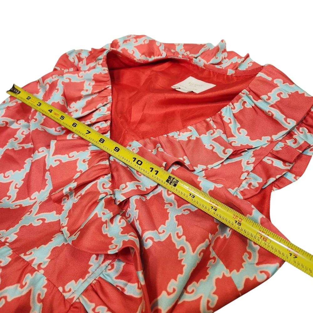 kate spade Coral and White Ruffle Wrap Dress